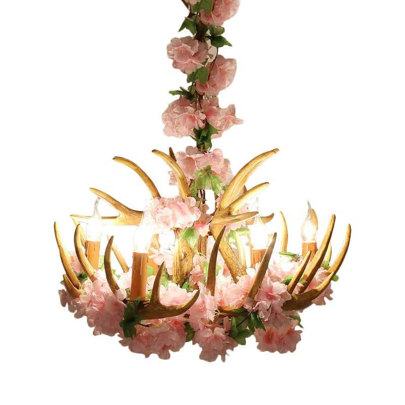 Candle Living Room Hanging Lamp Rustic Resin 4/6/12 Bulbs Pink/Green Chandelier Pendant Light Clearhalo 'Ceiling Lights' 'Chandeliers' Lighting' options 234189