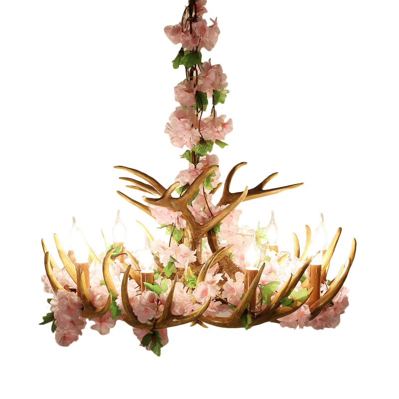 Candle Living Room Hanging Lamp Rustic Resin 4/6/12 Bulbs Pink/Green Chandelier Pendant Light Clearhalo 'Ceiling Lights' 'Chandeliers' Lighting' options 234193