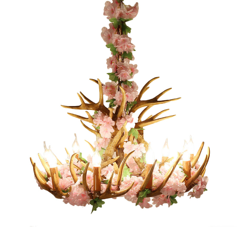 Candle Living Room Hanging Lamp Rustic Resin 4/6/12 Bulbs Pink/Green Chandelier Pendant Light Clearhalo 'Ceiling Lights' 'Chandeliers' Lighting' options 234197