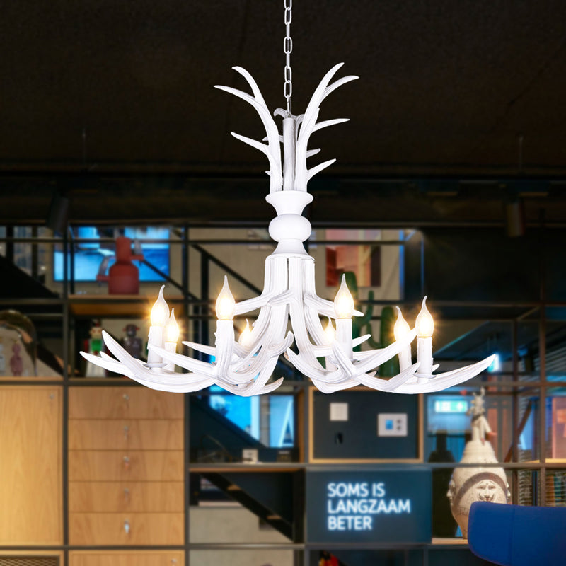 Resin White Hanging Chandelier Candle Shape 6/8 Bulbs Rustic Pendant Light Fixture for Restaurant 8 White Clearhalo 'Ceiling Lights' 'Chandeliers' Lighting' options 234220_31ebde23-a5a5-497a-9176-0863acdb6206