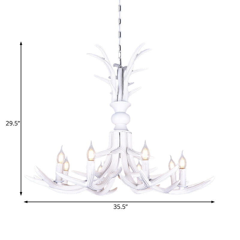 Resin White Hanging Chandelier Candle Shape 6/8 Bulbs Rustic Pendant Light Fixture for Restaurant Clearhalo 'Ceiling Lights' 'Chandeliers' Lighting' options 234223