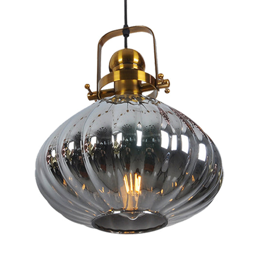 Traditional Melon Hanging Light Copper/Chrome/Gold Glass 1 Bulb Living Room Pendant Lighting Fixture Clearhalo 'Ceiling Lights' 'Glass shade' 'Glass' 'Pendant Lights' 'Pendants' Lighting' 234226