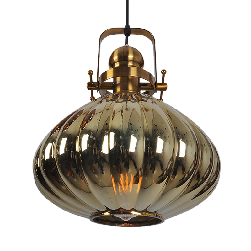 Traditional Melon Hanging Light Copper/Chrome/Gold Glass 1 Bulb Living Room Pendant Lighting Fixture Clearhalo 'Ceiling Lights' 'Glass shade' 'Glass' 'Pendant Lights' 'Pendants' Lighting' 234233