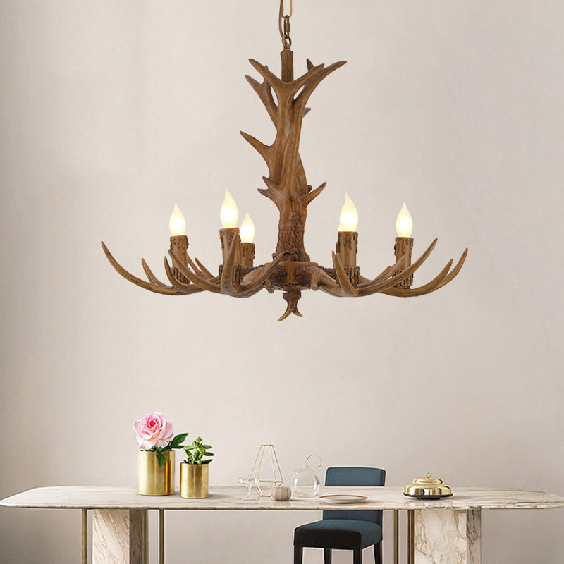 Rural Candelabra Hanging Pendant 6 Lights Resin Ceiling Chandelier in Tan for Living Room Clearhalo 'Ceiling Lights' 'Chandeliers' Lighting' options 234235