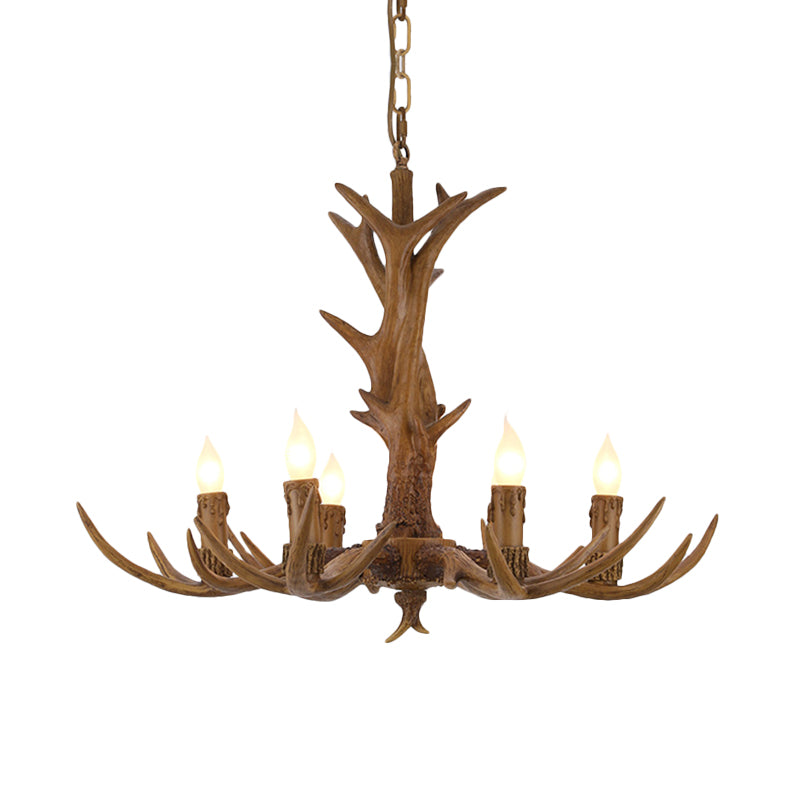 Rural Candelabra Hanging Pendant 6 Lights Resin Ceiling Chandelier in Tan for Living Room Clearhalo 'Ceiling Lights' 'Chandeliers' Lighting' options 234236