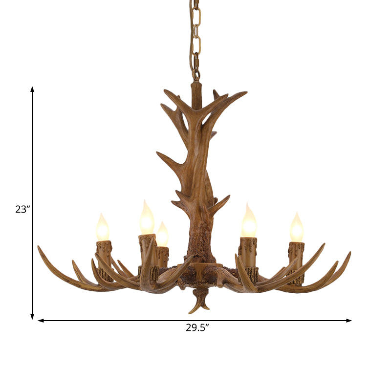 Rural Candelabra Hanging Pendant 6 Lights Resin Ceiling Chandelier in Tan for Living Room Clearhalo 'Ceiling Lights' 'Chandeliers' Lighting' options 234237