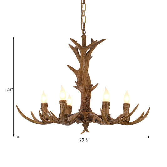 Rural Candelabra Hanging Pendant 6 Lights Resin Ceiling Chandelier in Tan for Living Room Clearhalo 'Ceiling Lights' 'Chandeliers' Lighting' options 234237