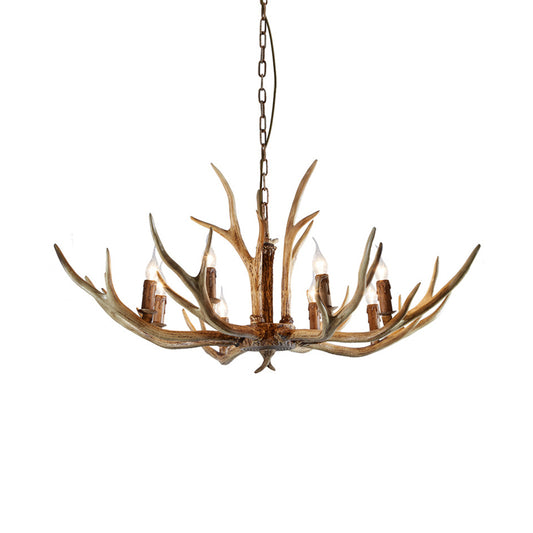 Brown 8 Lights Chandelier Lighting Rural Resin Candelabra Pendant Lamp with Antler Accent for Dining Room Clearhalo 'Ceiling Lights' 'Chandeliers' Lighting' options 234244