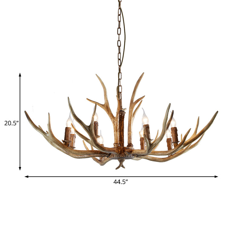 Brown 8 Lights Chandelier Lighting Rural Resin Candelabra Pendant Lamp with Antler Accent for Dining Room Clearhalo 'Ceiling Lights' 'Chandeliers' Lighting' options 234245