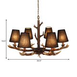 Tapered Living Room Drop Lamp Traditional Fabric 6 Bulbs Black Chandelier Pendant Light with Antler Decoration Clearhalo 'Ceiling Lights' 'Chandeliers' Lighting' options 234266