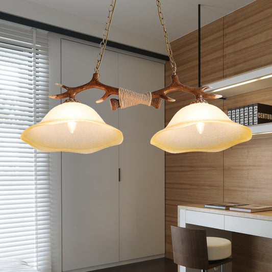 Traditional Bell Hanging Pendant 2-Light Glass Island Light in Brown for Bedroom Brown Clearhalo 'Ceiling Lights' 'Glass shade' 'Glass' 'Island Lights' 'Pendant Lights' Lighting' 234289