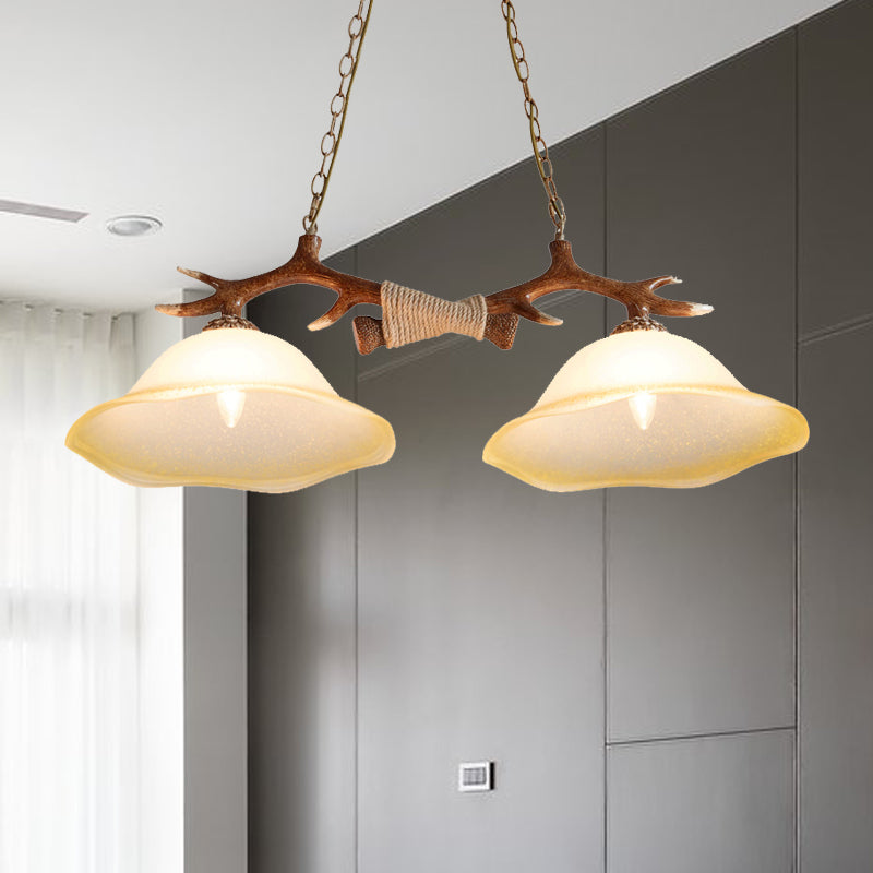 Traditional Bell Hanging Pendant 2-Light Glass Island Light in Brown for Bedroom Clearhalo 'Ceiling Lights' 'Glass shade' 'Glass' 'Island Lights' 'Pendant Lights' Lighting' 234290