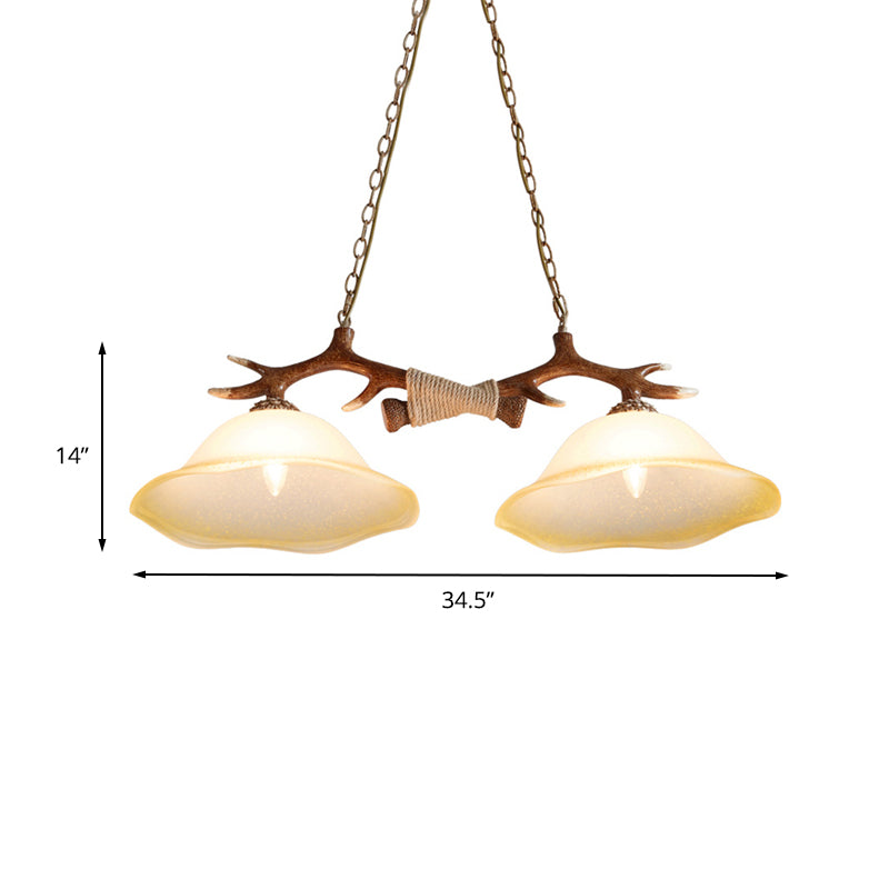 Traditional Bell Hanging Pendant 2-Light Glass Island Light in Brown for Bedroom Clearhalo 'Ceiling Lights' 'Glass shade' 'Glass' 'Island Lights' 'Pendant Lights' Lighting' 234292