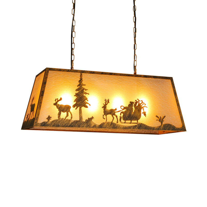 Fabric Trapezoidal Island Lamp Traditional 4-Head Restaurant Pendant Ceiling Light in Brown Clearhalo 'Ceiling Lights' 'Island Lights' Lighting' 234309