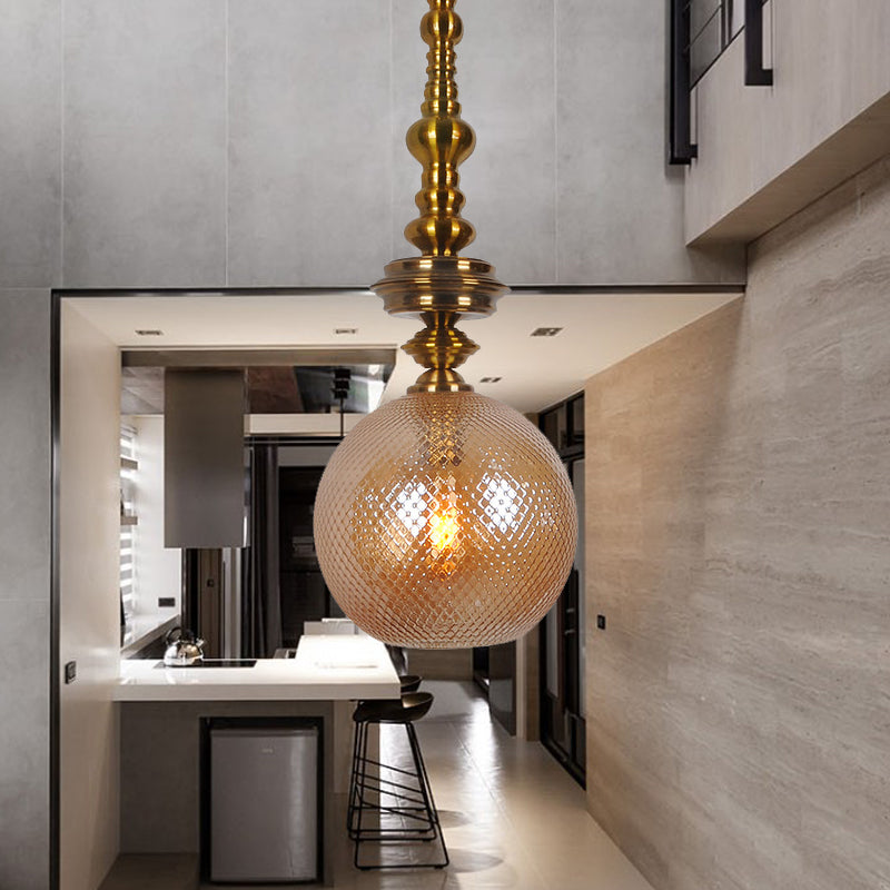 Ball Ceiling Pendant Traditional Amber/Smoke Glass 1 Bulb Hanging Light Fixture for Hallway Amber Clearhalo 'Ceiling Lights' 'Glass shade' 'Glass' 'Pendant Lights' 'Pendants' Lighting' 234311