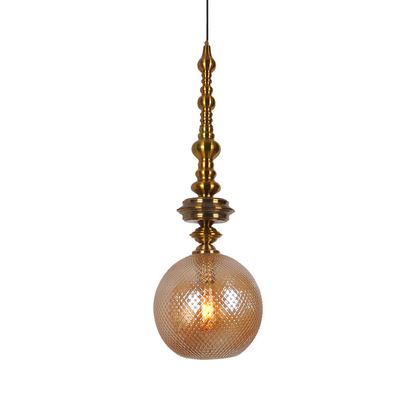 Ball Ceiling Pendant Traditional Amber/Smoke Glass 1 Bulb Hanging Light Fixture for Hallway Clearhalo 'Ceiling Lights' 'Glass shade' 'Glass' 'Pendant Lights' 'Pendants' Lighting' 234313