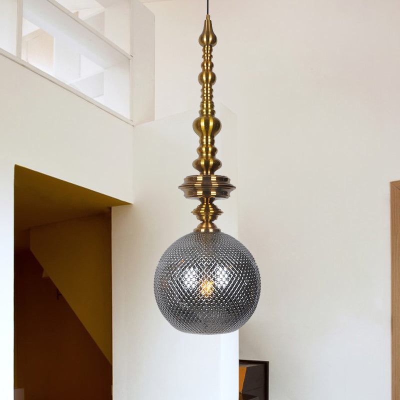 Ball Ceiling Pendant Traditional Amber/Smoke Glass 1 Bulb Hanging Light Fixture for Hallway Clearhalo 'Ceiling Lights' 'Glass shade' 'Glass' 'Pendant Lights' 'Pendants' Lighting' 234316