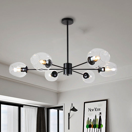 Sputnik Ceiling Chandelier Post Modern Amber/Clear Glass 6/8 Lights Black Hanging Pendant Light 6 Clear Clearhalo 'Ceiling Lights' 'Chandeliers' 'Clear' 'Glass shade' 'Glass' 'Industrial' 'Modern Chandeliers' 'Modern' 'Tiffany' 'Traditional Chandeliers' Lighting' 234449