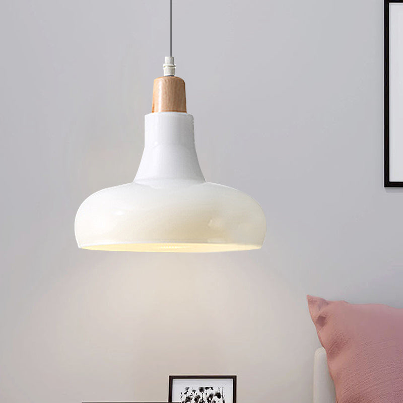 White/Black Bowl/Cone/Saucer Pendant Lamp Modernist 1 Light Glass Led Hanging Ceiling Light in White/Warm Light Clearhalo 'Ceiling Lights' 'Glass shade' 'Glass' 'Modern Pendants' 'Modern' 'Pendant Lights' 'Pendants' Lighting' 234490