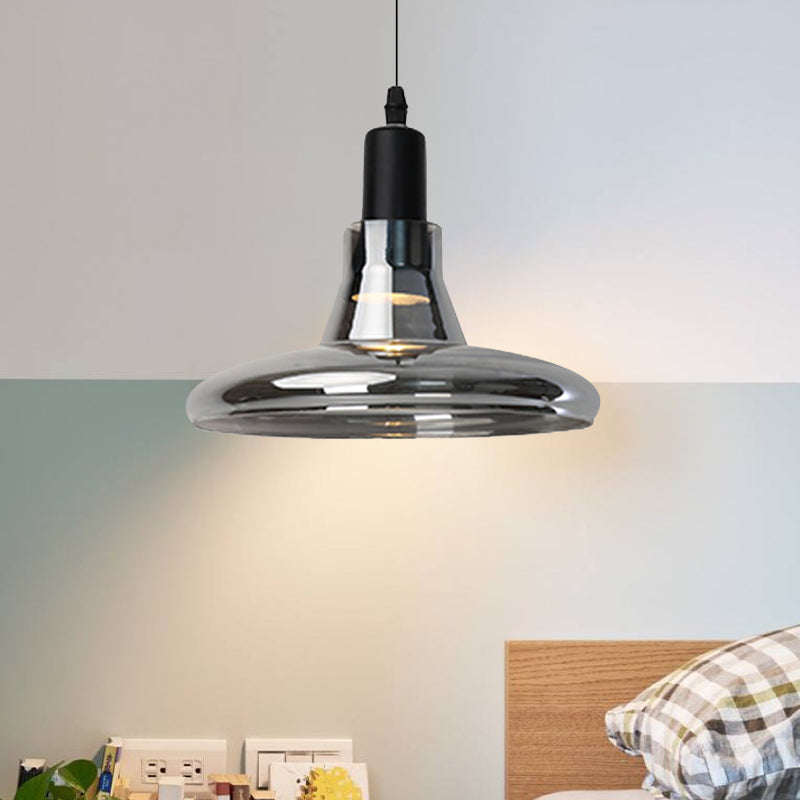 White/Black Bowl/Cone/Saucer Pendant Lamp Modernist 1 Light Glass Led Hanging Ceiling Light in White/Warm Light Black Saucer Clearhalo 'Ceiling Lights' 'Glass shade' 'Glass' 'Modern Pendants' 'Modern' 'Pendant Lights' 'Pendants' Lighting' 234503