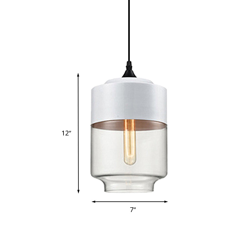 5"/7"/8" Wide Drum/Cylinder/Jar Clear/Yellow Glass Suspension Pendant Modern 1 Light White/Black Hanging Light Fixture Clearhalo 'Ceiling Lights' 'Glass shade' 'Glass' 'Modern Pendants' 'Modern' 'Pendant Lights' 'Pendants' Lighting' 234516