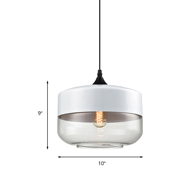 5"/7"/8" Wide Drum/Cylinder/Jar Clear/Yellow Glass Suspension Pendant Modern 1 Light White/Black Hanging Light Fixture Clearhalo 'Ceiling Lights' 'Glass shade' 'Glass' 'Modern Pendants' 'Modern' 'Pendant Lights' 'Pendants' Lighting' 234520