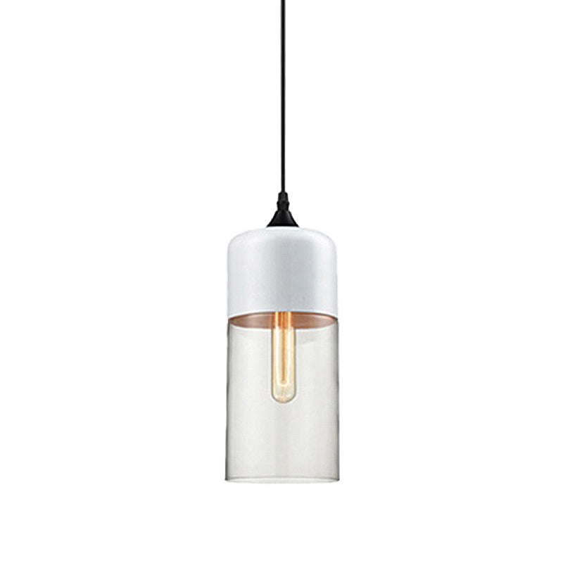 5"/7"/8" Wide Drum/Cylinder/Jar Clear/Yellow Glass Suspension Pendant Modern 1 Light White/Black Hanging Light Fixture Clearhalo 'Ceiling Lights' 'Glass shade' 'Glass' 'Modern Pendants' 'Modern' 'Pendant Lights' 'Pendants' Lighting' 234523