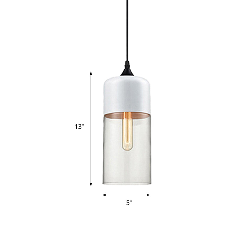 5"/7"/8" Wide Drum/Cylinder/Jar Clear/Yellow Glass Suspension Pendant Modern 1 Light White/Black Hanging Light Fixture Clearhalo 'Ceiling Lights' 'Glass shade' 'Glass' 'Modern Pendants' 'Modern' 'Pendant Lights' 'Pendants' Lighting' 234524