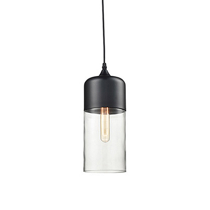 5"/7"/8" Wide Drum/Cylinder/Jar Clear/Yellow Glass Suspension Pendant Modern 1 Light White/Black Hanging Light Fixture Clearhalo 'Ceiling Lights' 'Glass shade' 'Glass' 'Modern Pendants' 'Modern' 'Pendant Lights' 'Pendants' Lighting' 234531