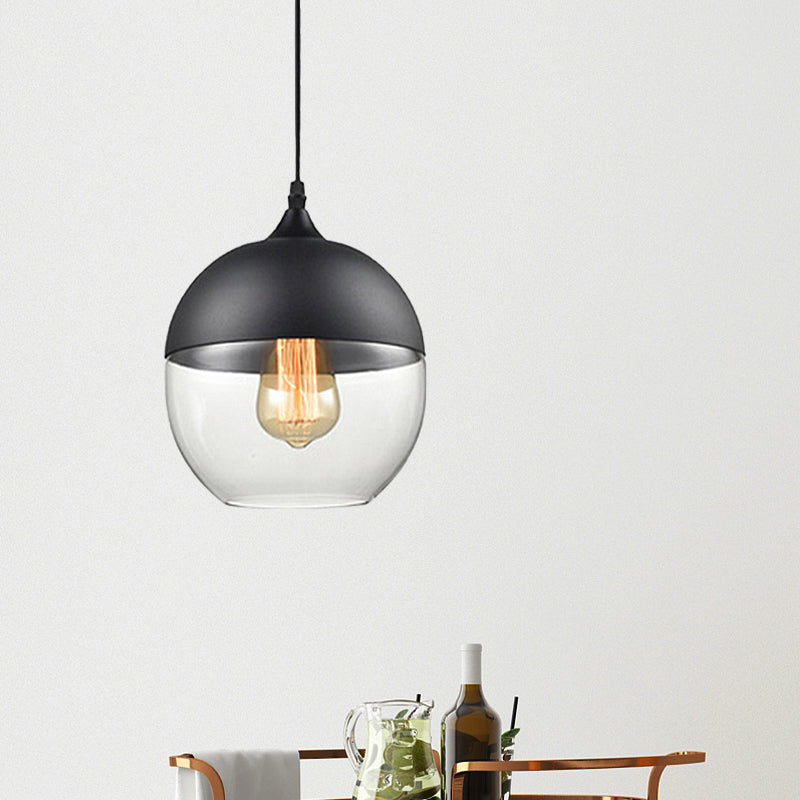 5"/7"/8" Wide Drum/Cylinder/Jar Clear/Yellow Glass Suspension Pendant Modern 1 Light White/Black Hanging Light Fixture Black 8" Clearhalo 'Ceiling Lights' 'Glass shade' 'Glass' 'Modern Pendants' 'Modern' 'Pendant Lights' 'Pendants' Lighting' 234537