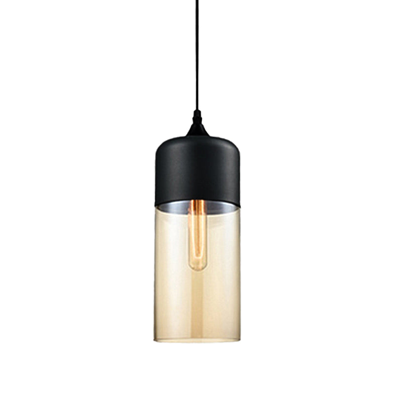 5"/7"/8" Wide Drum/Cylinder/Jar Clear/Yellow Glass Suspension Pendant Modern 1 Light White/Black Hanging Light Fixture Clearhalo 'Ceiling Lights' 'Glass shade' 'Glass' 'Modern Pendants' 'Modern' 'Pendant Lights' 'Pendants' Lighting' 234557