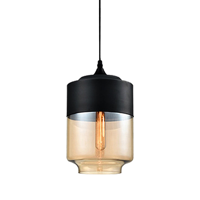 5"/7"/8" Wide Drum/Cylinder/Jar Clear/Yellow Glass Suspension Pendant Modern 1 Light White/Black Hanging Light Fixture Clearhalo 'Ceiling Lights' 'Glass shade' 'Glass' 'Modern Pendants' 'Modern' 'Pendant Lights' 'Pendants' Lighting' 234560