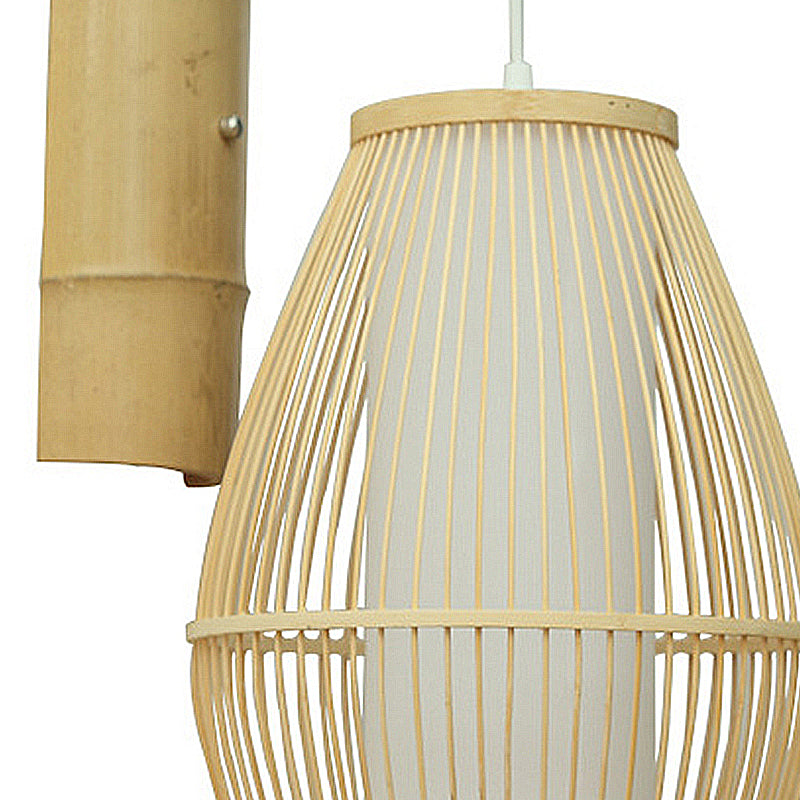 Asian Style Oval Wall Light Sconce with Lantern Design Bamboo 1-Light Living Room Wall Lamp in Beige Clearhalo 'Modern wall lights' 'Modern' 'Wall Lamps & Sconces' 'Wall Lights' Lighting' 234581