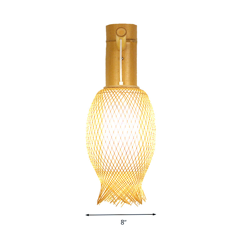 Hand Woven Bamboo Wall Sconce Lighting Asian Style 1 Bulb Beige Wall Lamp with Oblong Shade Clearhalo 'Modern wall lights' 'Modern' 'Wall Lamps & Sconces' 'Wall Lights' Lighting' 234589