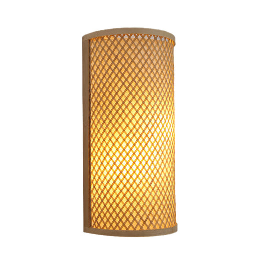 Half-Cylinder Bamboo Wall Mount Light Lodge Style 1-Light Beige Wall Light Sconce for Hallway Clearhalo 'Wall Lamps & Sconces' 'Wall Lights' Lighting' 234620