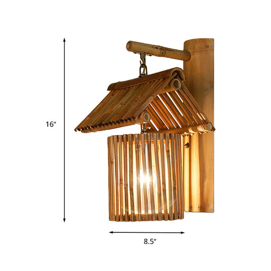 Brown/Wood House Shaped Wall Light Sconce Lodge Stylish 1 Light Bamboo Sconce Lamp for Balcony Clearhalo 'Modern wall lights' 'Modern' 'Wall Lamps & Sconces' 'Wall Lights' Lighting' 234655