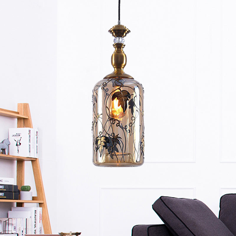 Jar Living Room Hanging Lamp Amber Glass 1 Head Colonial Pendant Lighting Fixture Clearhalo 'Ceiling Lights' 'Glass shade' 'Glass' 'Pendant Lights' 'Pendants' Lighting' 234700