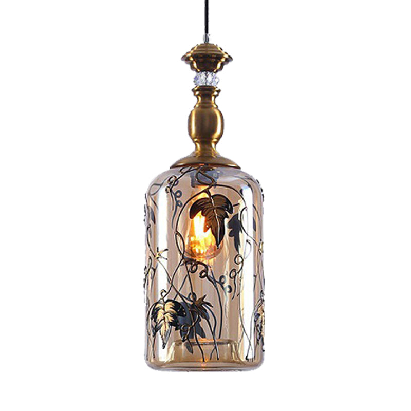 Jar Living Room Hanging Lamp Amber Glass 1 Head Colonial Pendant Lighting Fixture Clearhalo 'Ceiling Lights' 'Glass shade' 'Glass' 'Pendant Lights' 'Pendants' Lighting' 234701