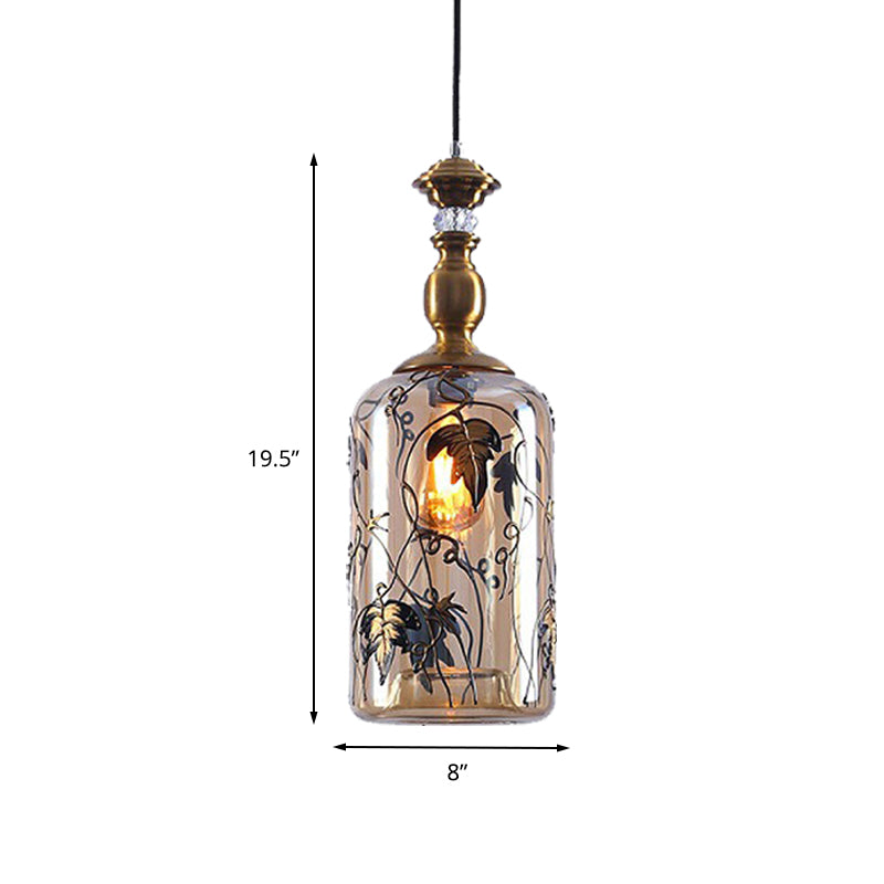 Jar Living Room Hanging Lamp Amber Glass 1 Head Colonial Pendant Lighting Fixture Clearhalo 'Ceiling Lights' 'Glass shade' 'Glass' 'Pendant Lights' 'Pendants' Lighting' 234702