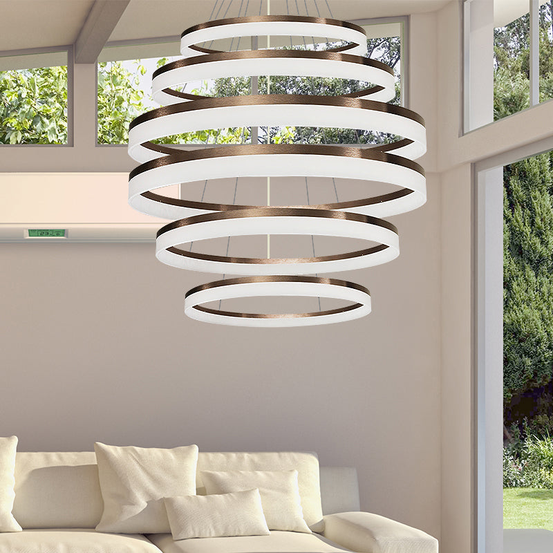 Acrylic Round Chandelier Light Contemporary 4/5/6-Head Brown Ceiling Pendant in Warm/White/Natural Light 6 Brown Clearhalo 'Ceiling Lights' 'Chandeliers' 'Modern Chandeliers' 'Modern' Lighting' 234903