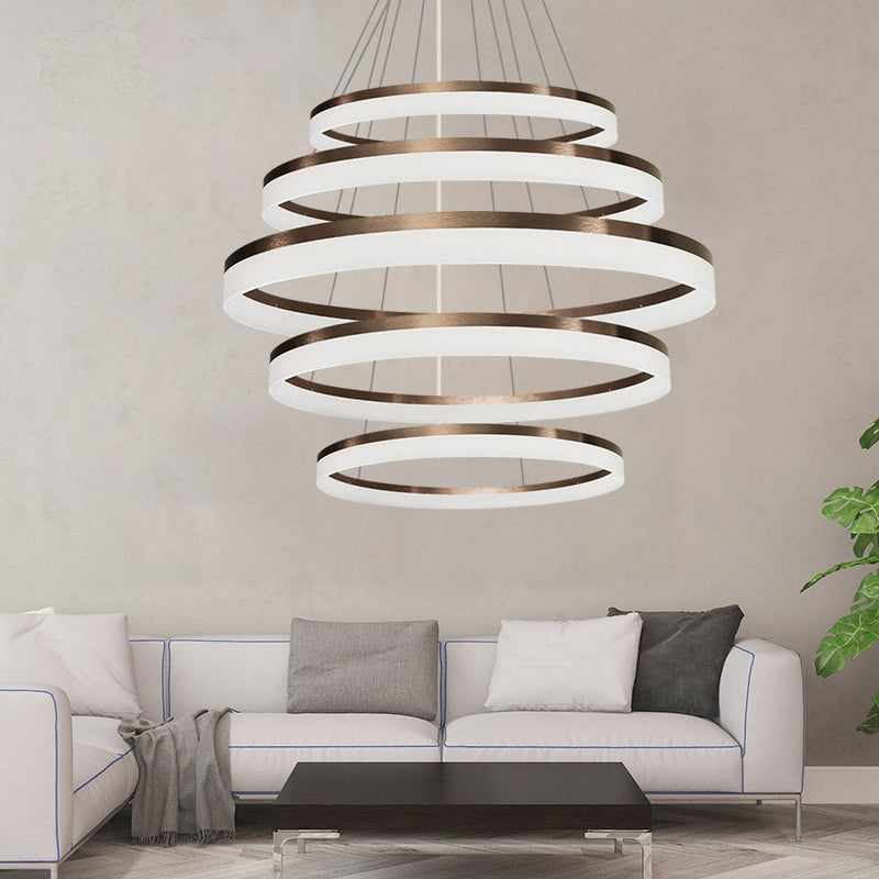 Acrylic Round Chandelier Light Contemporary 4/5/6-Head Brown Ceiling Pendant in Warm/White/Natural Light 5 Brown Clearhalo 'Ceiling Lights' 'Chandeliers' 'Modern Chandeliers' 'Modern' Lighting' 234907