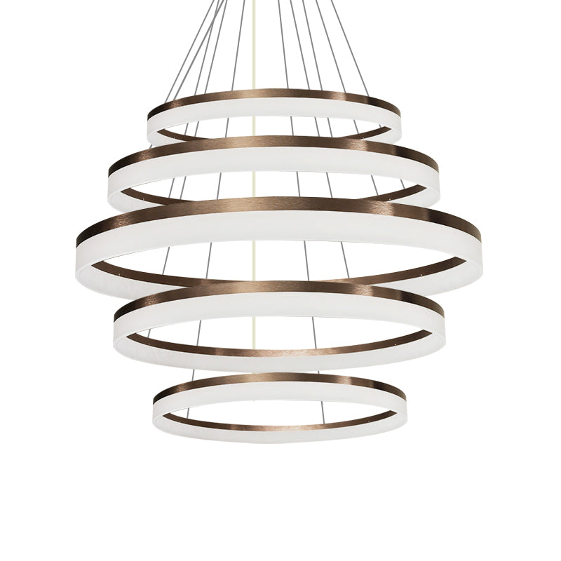 Acrylic Round Chandelier Light Contemporary 4/5/6-Head Brown Ceiling Pendant in Warm/White/Natural Light Clearhalo 'Ceiling Lights' 'Chandeliers' 'Modern Chandeliers' 'Modern' Lighting' 234909