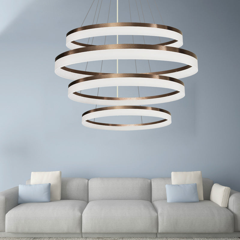 Acrylic Round Chandelier Light Contemporary 4/5/6-Head Brown Ceiling Pendant in Warm/White/Natural Light 4 Brown Clearhalo 'Ceiling Lights' 'Chandeliers' 'Modern Chandeliers' 'Modern' Lighting' 234911