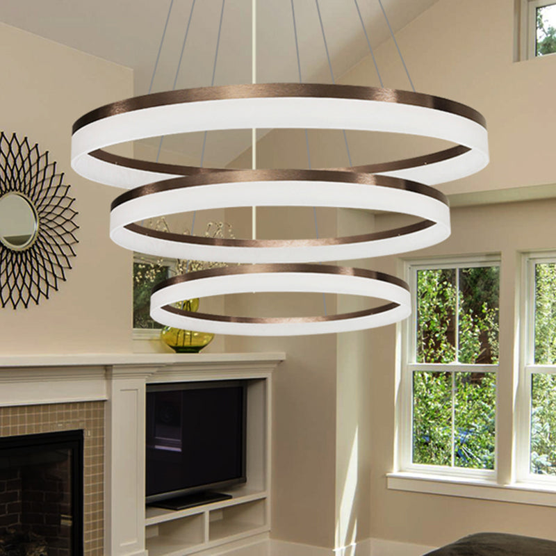 Acrylic Round Chandelier Light Contemporary 4/5/6-Head Brown Ceiling Pendant in Warm/White/Natural Light 3 Brown Clearhalo 'Ceiling Lights' 'Chandeliers' 'Modern Chandeliers' 'Modern' Lighting' 234915