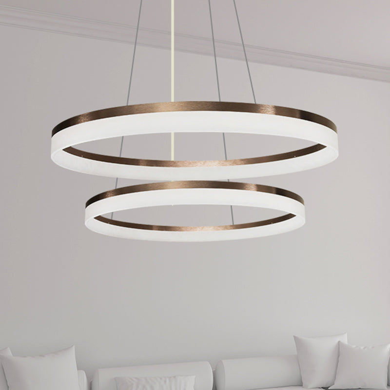 Acrylic Round Chandelier Light Contemporary 4/5/6-Head Brown Ceiling Pendant in Warm/White/Natural Light 2 Brown Clearhalo 'Ceiling Lights' 'Chandeliers' 'Modern Chandeliers' 'Modern' Lighting' 234919