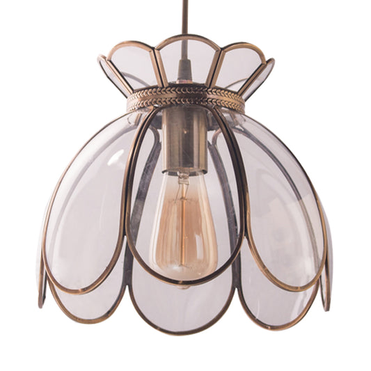 Ruffled Edge Ceiling Pendant Tradition Clear Glass 1 Bulb Hanging Light Fixture, 9.5"/10.5" Wide Clearhalo 'Ceiling Lights' 'Glass shade' 'Glass' 'Pendant Lights' 'Pendants' Lighting' 234946