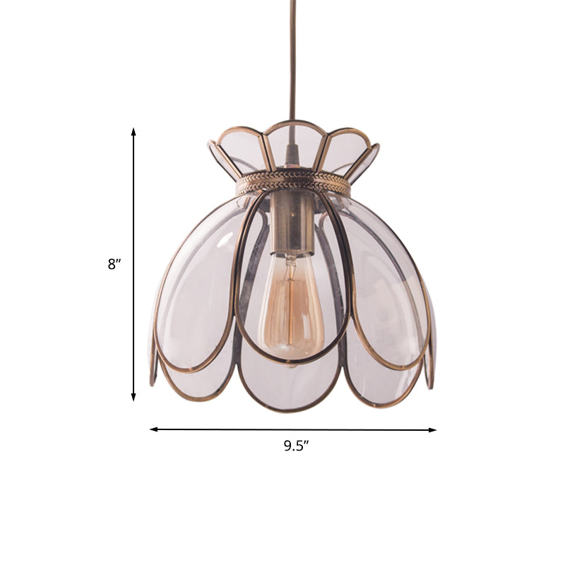 Ruffled Edge Ceiling Pendant Tradition Clear Glass 1 Bulb Hanging Light Fixture, 9.5"/10.5" Wide Clearhalo 'Ceiling Lights' 'Glass shade' 'Glass' 'Pendant Lights' 'Pendants' Lighting' 234947