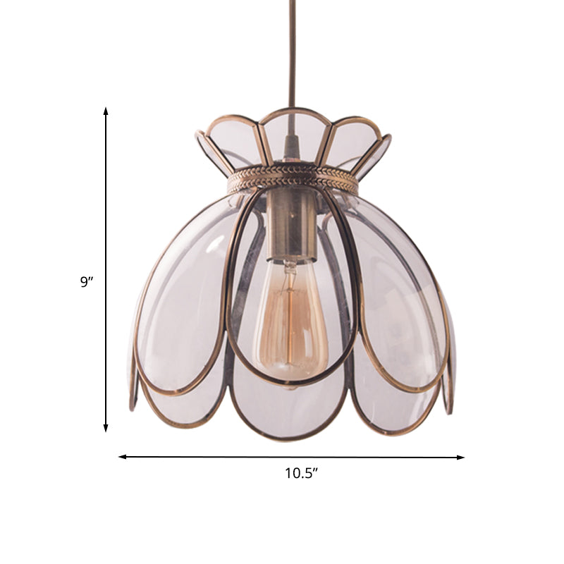 Ruffled Edge Ceiling Pendant Tradition Clear Glass 1 Bulb Hanging Light Fixture, 9.5"/10.5" Wide Clearhalo 'Ceiling Lights' 'Glass shade' 'Glass' 'Pendant Lights' 'Pendants' Lighting' 234948