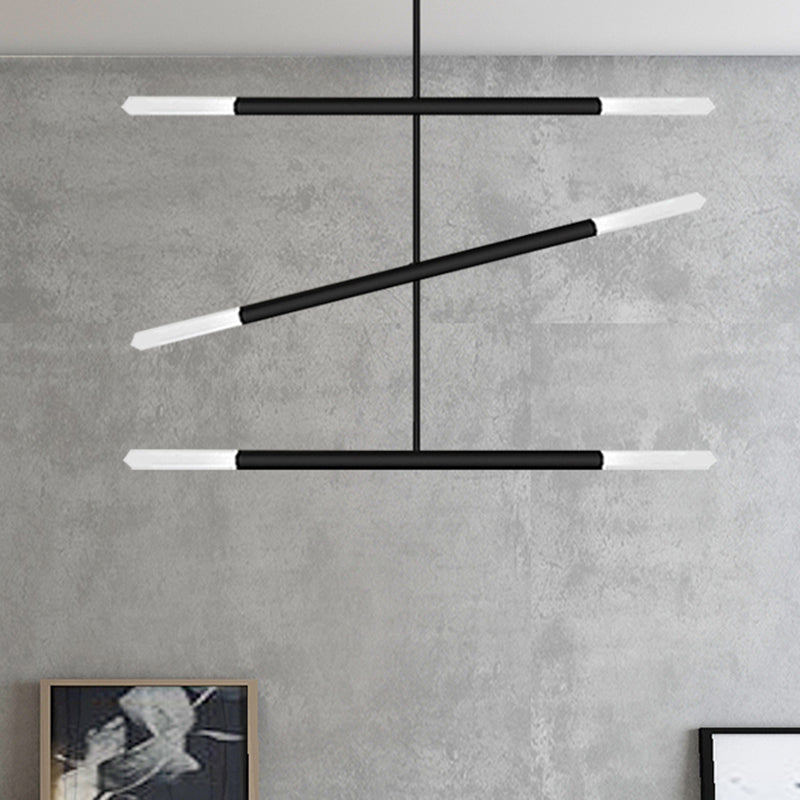 Black/White/Gold Tube Chandelier Modern LED 2/4/6-Light Acrylic Ceiling Pendant in Warm/White Light 6 Black Clearhalo 'Ceiling Lights' 'Chandeliers' 'Modern Chandeliers' 'Modern' Lighting' 234964