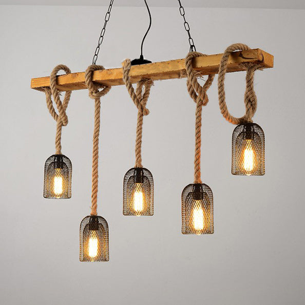 Metal Mesh Bell Shade Island Pendant Light with Hanging Rope Industrial 3/5 Bulbs Restaurant Island Lighting in Black Clearhalo 'Ceiling Lights' 'Island Lights' Lighting' 23498